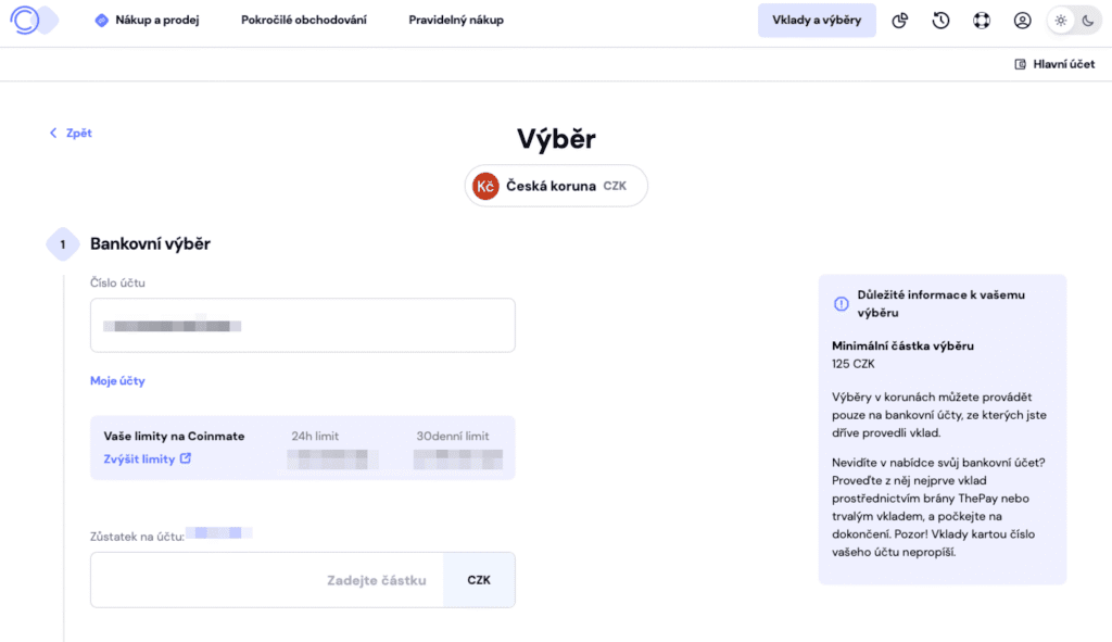 Coinmate výběr