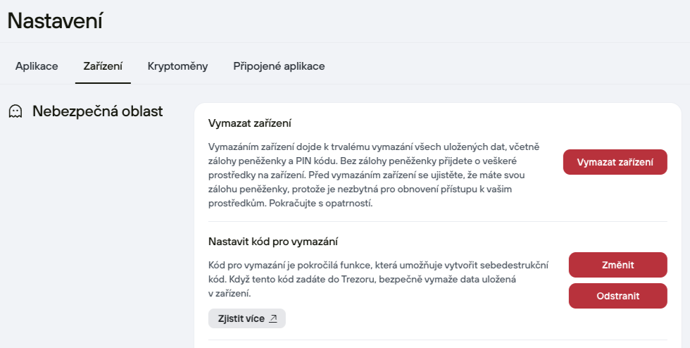Kód pro vymazání - vypnout